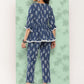 Janasya Women's Blue Cotton Floral Printed Peplum Casual Top Set | Swadesiicart