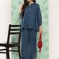 Janasya Women's Blue Cotton Floral Printed Gathered Casual Top Set | Swadesiicart