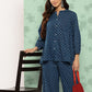 Janasya Women's Blue Cotton Floral Printed Gathered Casual Top Set | Swadesiicart