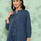 Janasya Women's Blue Cotton Floral Printed Gathered Casual Top Set | Swadesiicart