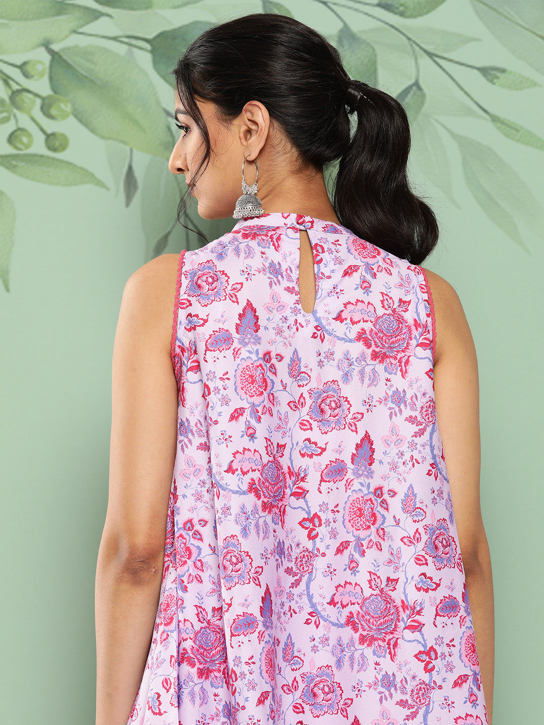Janasya Women's Lavender Crepe Digital Printed A-line Casual Top Set - Swadesiicart