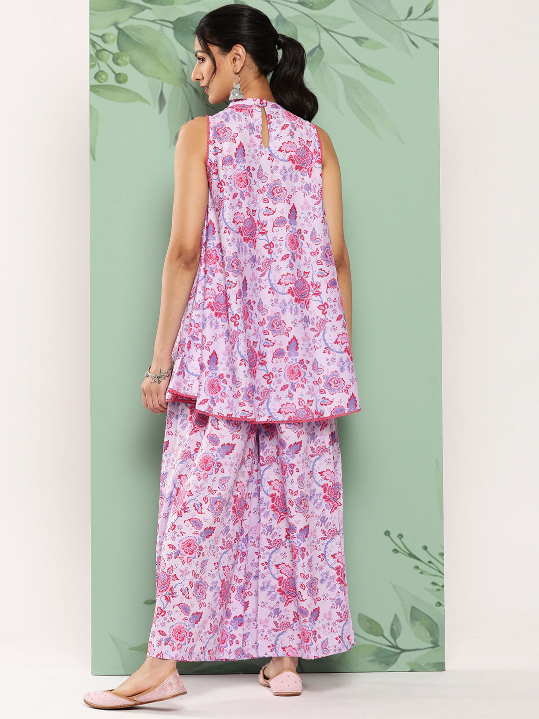 Janasya Women's Lavender Crepe Digital Printed A-line Casual Top Set - Swadesiicart