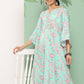 Janasya Women's Sea Green Crepe Digital Printed Kaftan Casual Kaftan Set - Swadesiicart