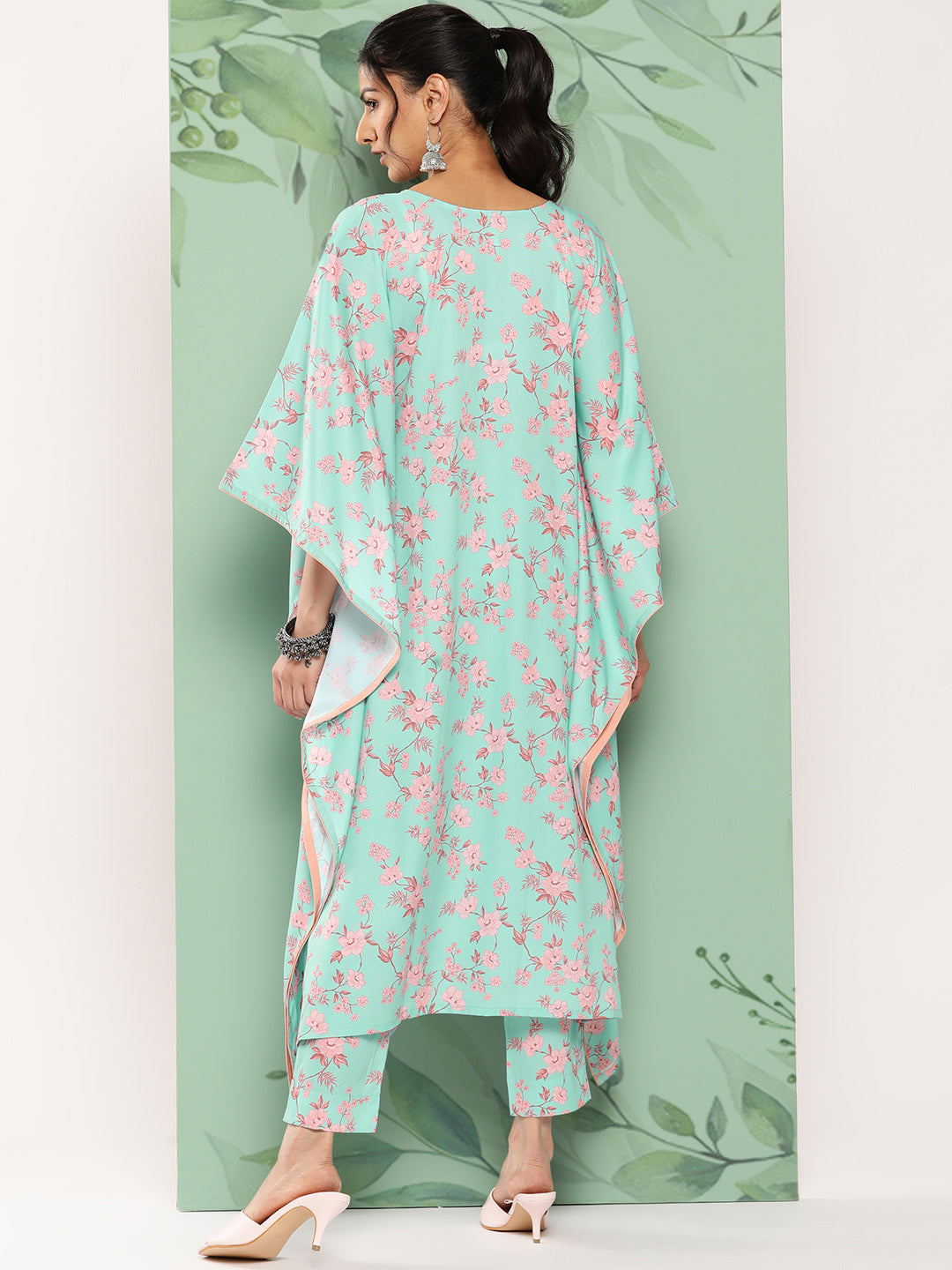 Janasya Women's Sea Green Crepe Digital Printed Kaftan Casual Kaftan Set - Swadesiicart