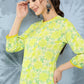 Janasya Women's Lemon Green Crepe Digital Printed Straight Casual Kurta Set | Swadesiicart