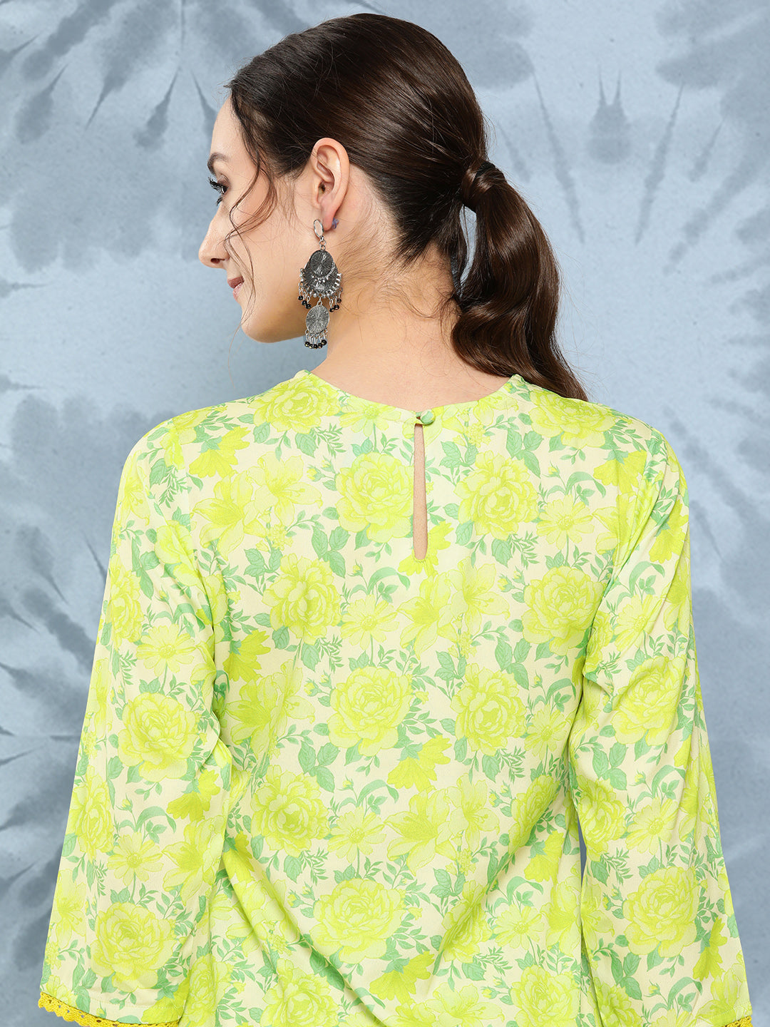 Janasya Women's Lemon Green Crepe Digital Printed Straight Casual Kurta Set | Swadesiicart