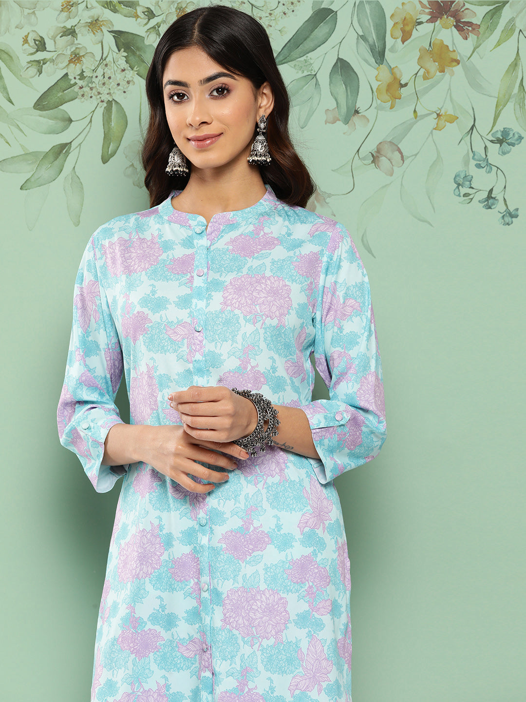 Janasya Women's Sky Blue Crepe Digital Printed Straight Casual Kurta Set - Swadesiicart