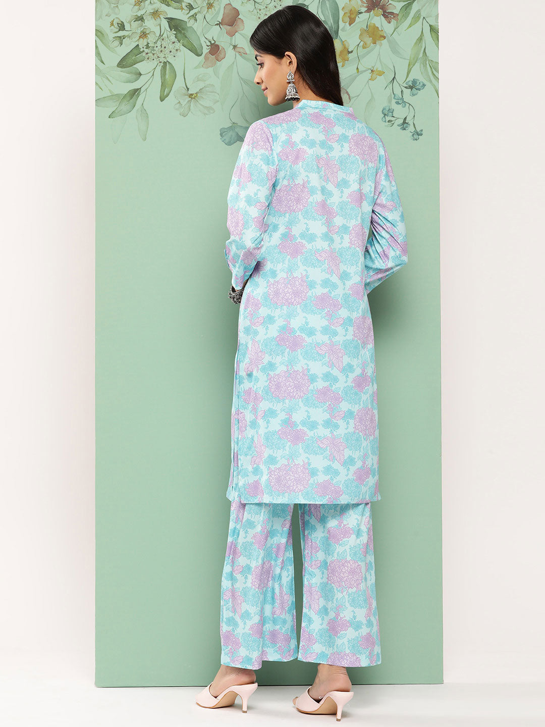 Janasya Women's Sky Blue Crepe Digital Printed Straight Casual Kurta Set - Swadesiicart