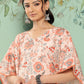 Janasya Women's Peach Crepe Digital Printed Kaftan Casual Kaftan Set | Swadesiicart