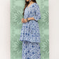 Janasya Women's Light Blue Cotton Botanical Printed Flared Party Tunic Set - Swadesiicart