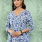 Janasya Women's Light Blue Cotton Botanical Printed Flared Party Tunic Set - Swadesiicart
