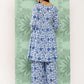 Janasya Women's Light Blue Cotton Botanical Printed Flared Party Tunic Set - Swadesiicart