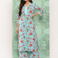 Janasya Women's Sky Blue Cotton Floral Printed Straight Casual Kurta Set | Swadesiicart