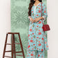Janasya Women's Sky Blue Cotton Floral Printed Straight Casual Kurta Set | Swadesiicart