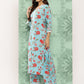 Janasya Women's Sky Blue Cotton Floral Printed Straight Casual Kurta Set | Swadesiicart