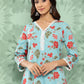 Janasya Women's Sky Blue Cotton Floral Printed Straight Casual Kurta Set | Swadesiicart
