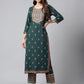 Janasya Women's Teal Green Rayon Foil Printed Straight Casual Kurta Set | Swadesiicart