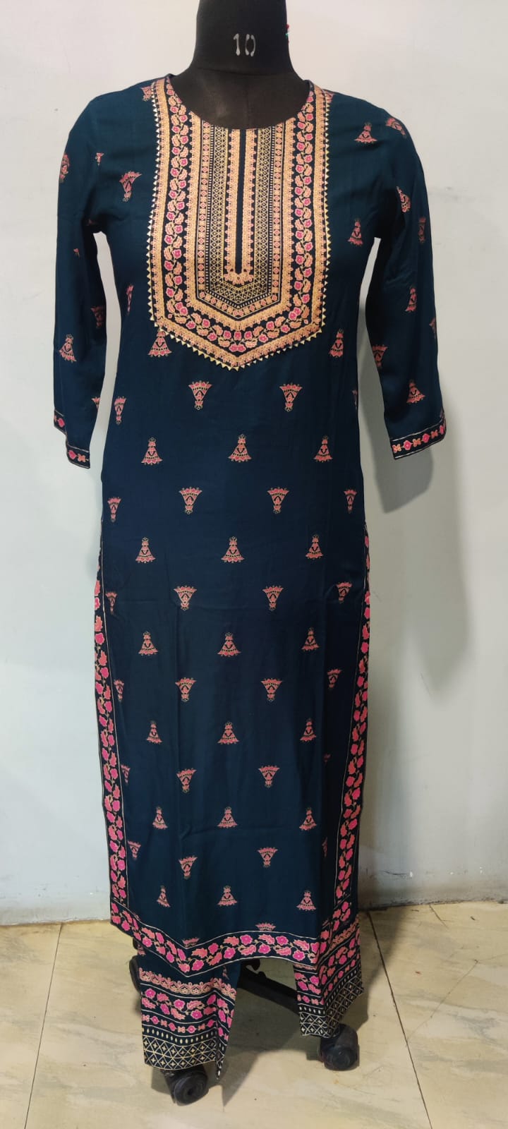 Janasya Women's Teal Green Rayon Foil Printed Straight Casual Kurta Set | Swadesiicart