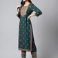 Janasya Women's Teal Green Rayon Foil Printed Straight Casual Kurta Set | Swadesiicart