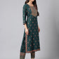 Janasya Women's Teal Green Rayon Foil Printed Straight Casual Kurta Set | Swadesiicart