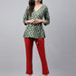 Janasya Women's Green Crepe Foil Printed Angrakha Casual Top Set - Swadesiicart