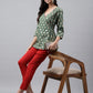 Janasya Women's Green Crepe Foil Printed Angrakha Casual Top Set - Swadesiicart