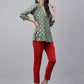 Janasya Women's Green Crepe Foil Printed Angrakha Casual Top Set - Swadesiicart