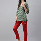 Janasya Women's Green Crepe Foil Printed Angrakha Casual Top Set - Swadesiicart