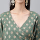 Janasya Women's Green Crepe Foil Printed Angrakha Casual Top Set - Swadesiicart