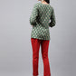 Janasya Women's Green Crepe Foil Printed Angrakha Casual Top Set - Swadesiicart