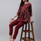 Janasya Women's Wine Crepe Foil Printed Flared Festive Top Set | Swadesiicart