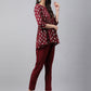 Janasya Women's Wine Crepe Foil Printed Flared Festive Top Set | Swadesiicart