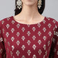 Janasya Women's Wine Crepe Foil Printed Flared Festive Top Set | Swadesiicart