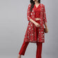 Janasya Women's Red Crepe Silk Solid Crop Top Festive Top Set - Swadesiicart