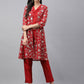 Janasya Women's Red Crepe Silk Solid Crop Top Festive Top Set - Swadesiicart