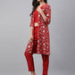Janasya Women's Red Crepe Silk Solid Crop Top Festive Top Set - Swadesiicart