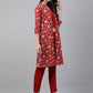 Janasya Women's Red Crepe Silk Solid Crop Top Festive Top Set - Swadesiicart