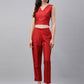 Janasya Women's Red Crepe Silk Solid Crop Top Festive Top Set - Swadesiicart