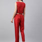 Janasya Women's Red Crepe Silk Solid Crop Top Festive Top Set - Swadesiicart