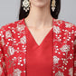 Janasya Women's Red Crepe Silk Solid Crop Top Festive Top Set - Swadesiicart