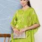 Janasya Women's Lime Green Rayon Foil Printed Kaftan Festive Kurta Set - Swadesiicart
