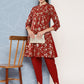 Janasya Women's Brick Red Crepe Foil Printed A-line Festive Tunic Set | Swadesiicart