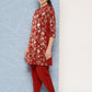 Janasya Women's Brick Red Crepe Foil Printed A-line Festive Tunic Set | Swadesiicart
