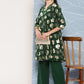 Janasya Women's Bottle Green Crepe Foil Printed A-line Festive Short Kurta Set | Swadesiicart
