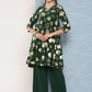 Janasya Women's Bottle Green Crepe Foil Printed A-line Festive Short Kurta Set | Swadesiicart