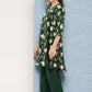 Janasya Women's Bottle Green Crepe Foil Printed A-line Festive Short Kurta Set | Swadesiicart