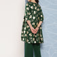 Janasya Women's Bottle Green Crepe Foil Printed A-line Festive Short Kurta Set | Swadesiicart