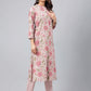 Janasya Women's Mauve Cotton Floral Printed Straight Festive Kurta Set | Swadesiicart