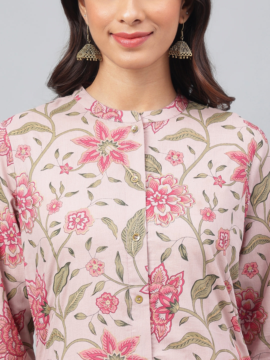Janasya Women's Mauve Cotton Floral Printed Straight Festive Kurta Set | Swadesiicart