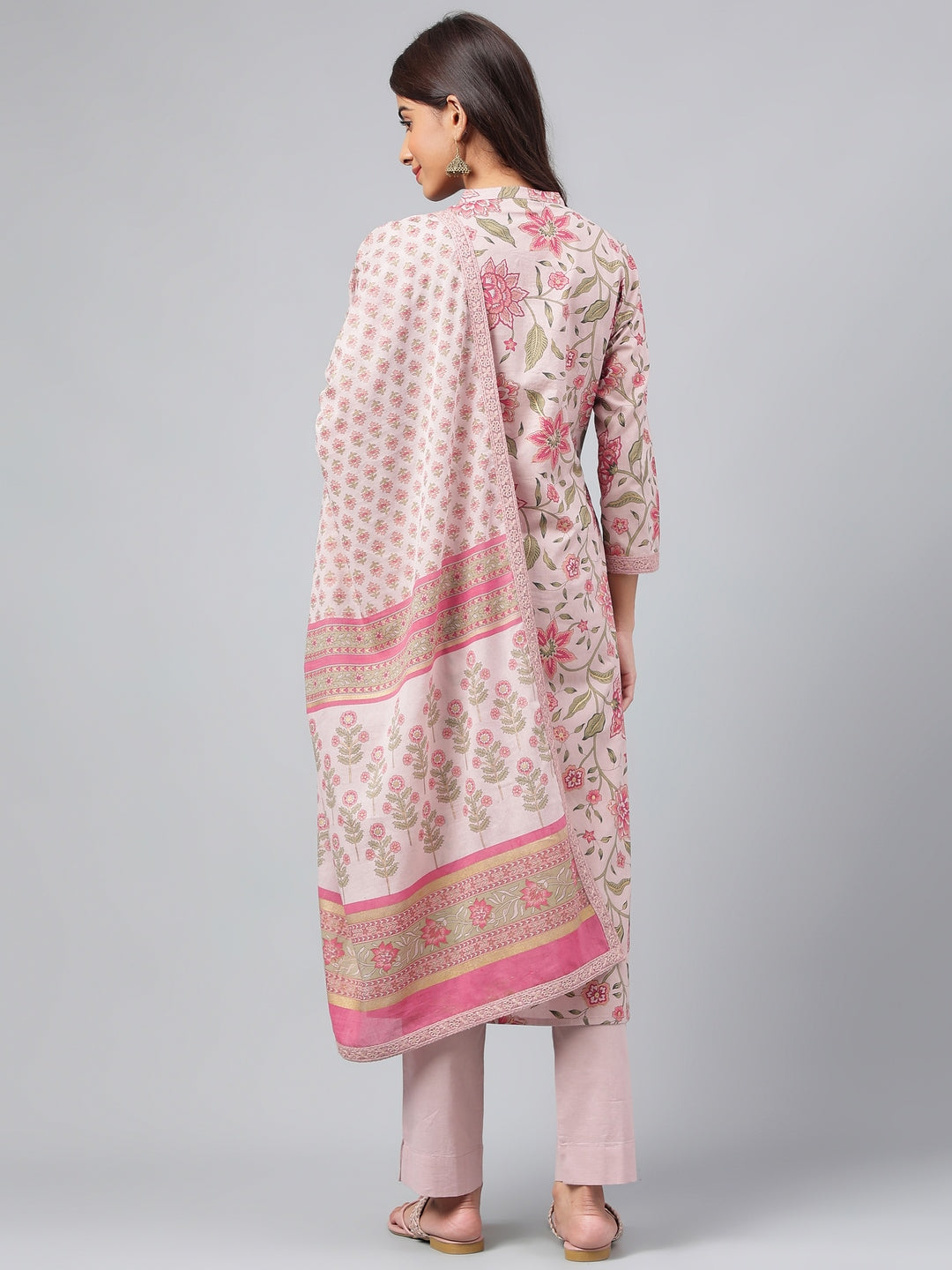 Janasya Women's Mauve Cotton Floral Printed Straight Festive Kurta Set | Swadesiicart
